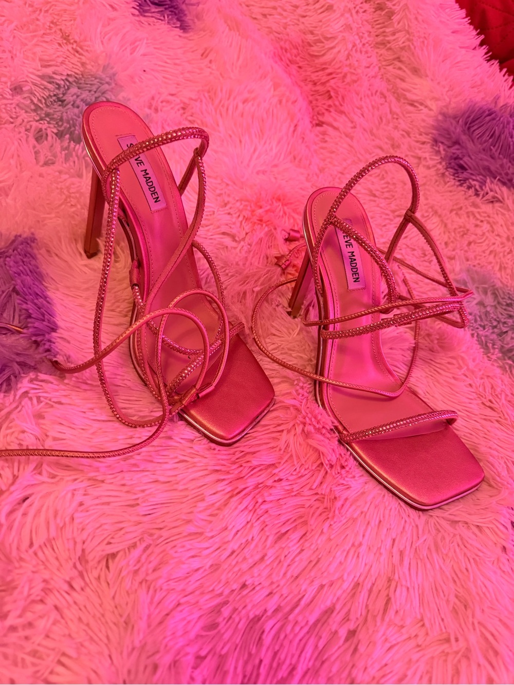 Steve Madden Metallic Pink Lace-Up Stiletto Sandals